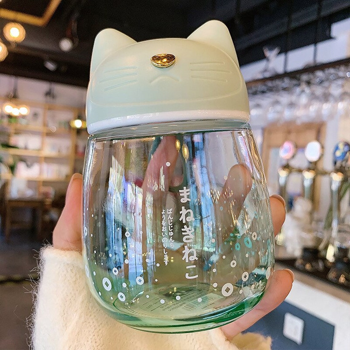 300ml cute Cat water bottle Mini Glass Cup Gradient Color Etsy