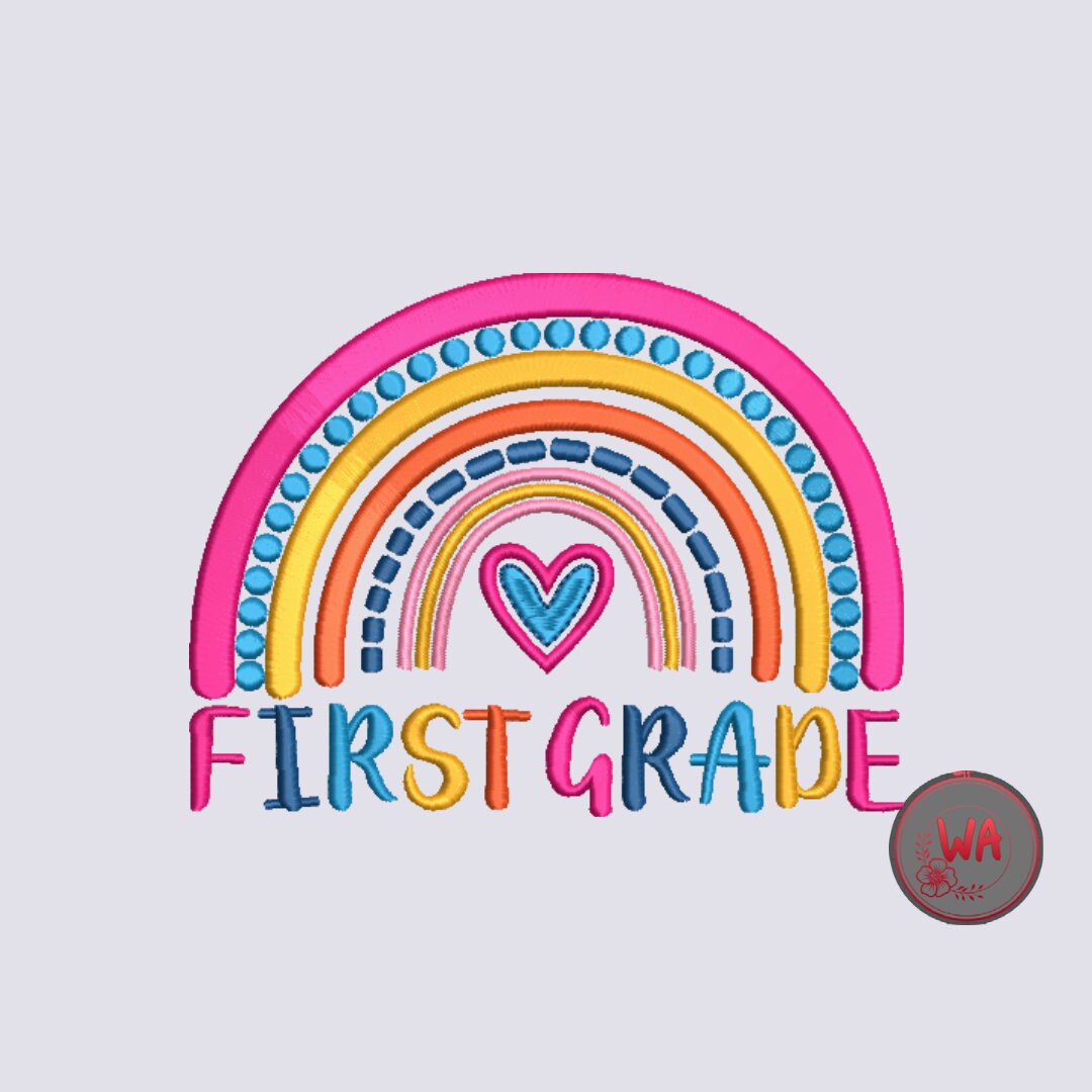 School Embroidery Design, First Grade Rainbow Embroidery Design, Back ...
