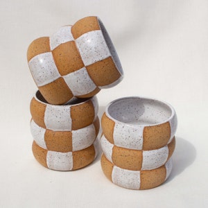 Ceramic White Checkered Bubble Tumbler / Cup 16 OZ