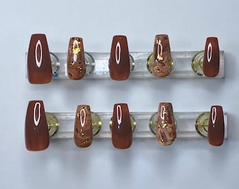 Brown marble press on nails