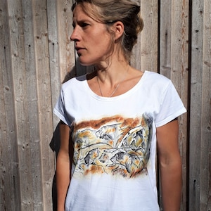 Cave Chauvet, Cave Lion T-shirt Handpainted Organic Fairtrade