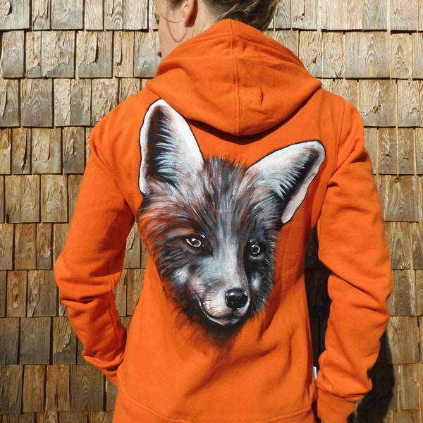 Fuchs Zipp Hoodie Handbemalt Bio Fairtrade