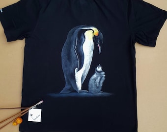 Penguin Emperor Penguin T-Shirt Handpainted Organic Fairtrade