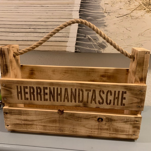 Männerhandtasche Weinregal Weinkiste Flaschenträger vintage  Palettenmöbel Palettenregal geflammt  Weihnachtsgeschenk Mann Herrenhandtasche