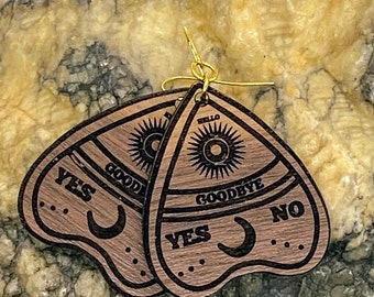 Ouija Board Planchette Ohrringe, Hexen Ohrringe, Spirit Board, Hello Goodbye, Holz Planchette Ohrringe