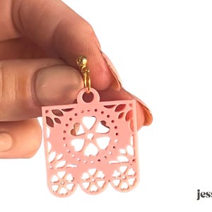 Papel Picado Inspired Earrings, Mexican Folkart Style Earrings, Papel Picado Banner, Acrylic Earrings, Heart Papel Picado Earrings,