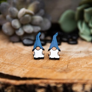 Gnome Earrings - Laser Cut Wood Earring - Gnome Stud - Christmas Gnome - Stud Wood Gnome - Hat Gnome Earring - Gnomie earrings- beard gnome