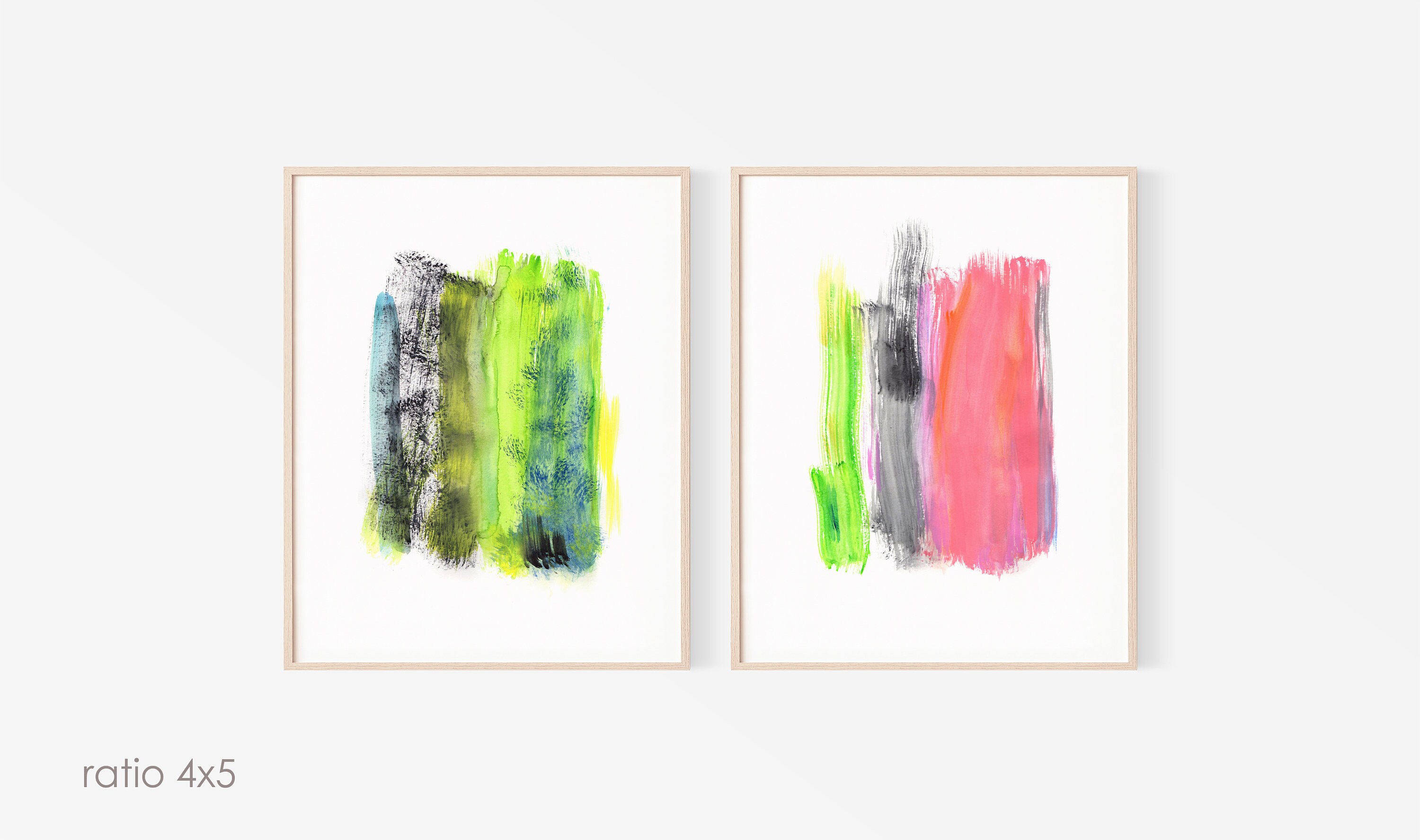Watercolor Paintings, Set of 2 Minimalist Wall Art Decor, Contrast Art Prints, Abstract