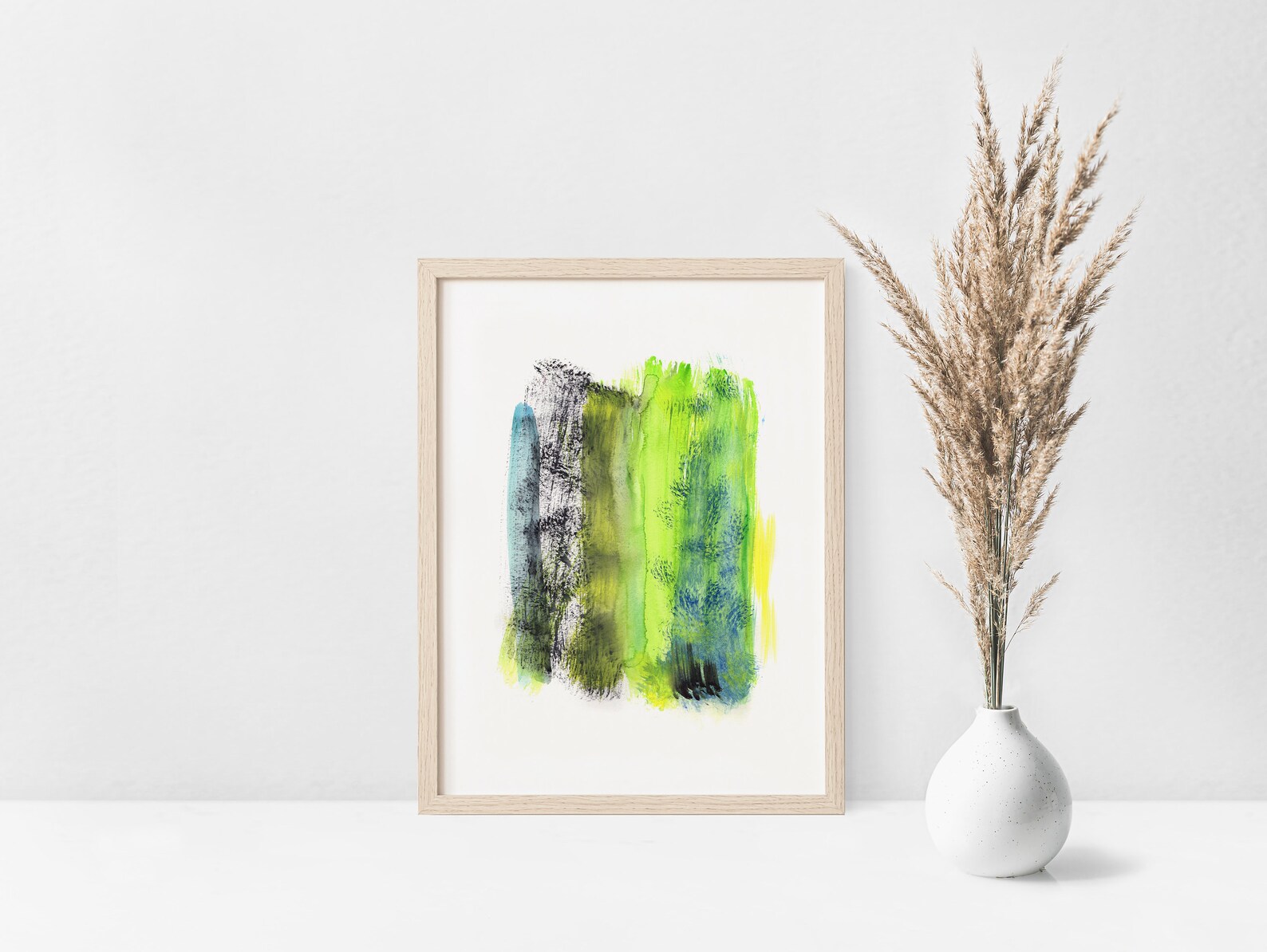 Minimalist Watercolor Painting, Wall Art Print, Abstract Colorful Wall Art Decor, Bright Green