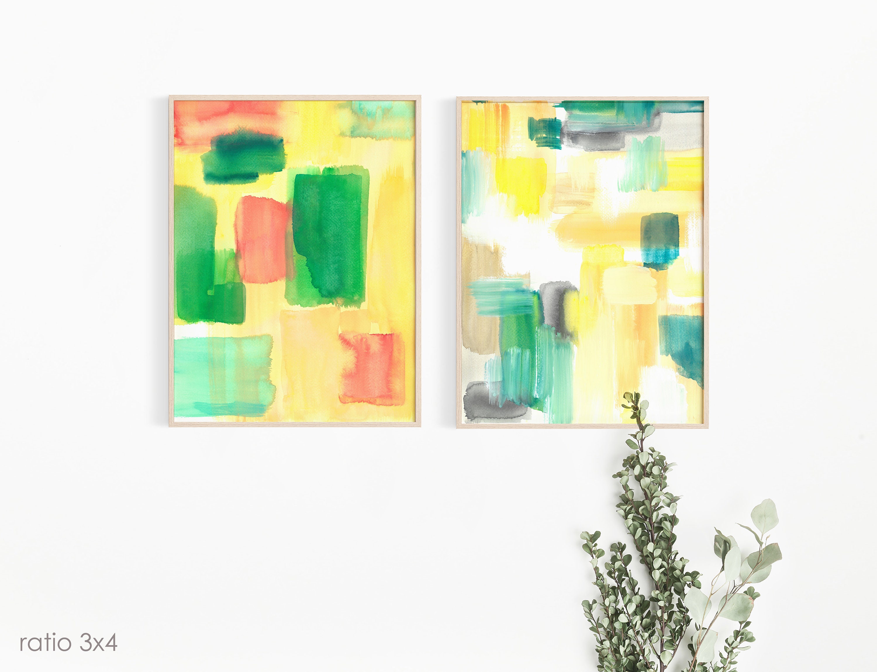 Watercolor Paintings Set of 2 Minimalist Wall Art Decor Wall Etsy UK