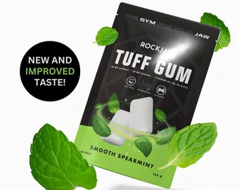 ROCKJAW® Jawline Gum - Tuff Gum 2.0 mit 20 mg Koffein, 20 mg Taurin + B-Vitaminen - Weiche Spearmint (2-Monatspackung)