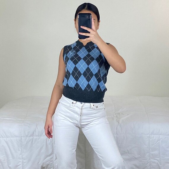 Vintage 90s Argyle Cropped Sweater Vest