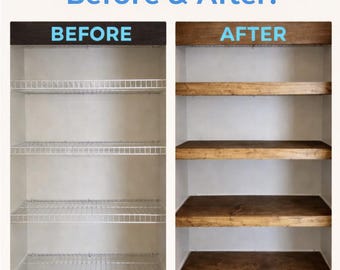 Wood Shelf Covers (custom made); Wire Shelf Cover; Removable Floating Wood Shelves for Pantry, Bathroom, Linen Closet or Laundry room