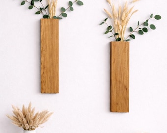 Juego de 2 jarrones colgantes de pared de madera de 16" para vegetación artificial