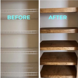 Wood Shelf Covers (custom made); Wire Shelf Cover; Custom Removable Wood Shelving for Pantry, Bathroom, Linen Closet or Laundry room