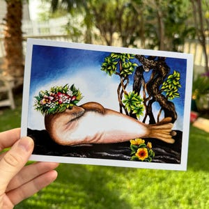 Pau Hana: Cartão de felicitações em branco com foca-monge havaiana
