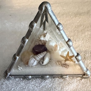 Triangular Glass Shifting Sand & Seashell Globe Art Sculpture