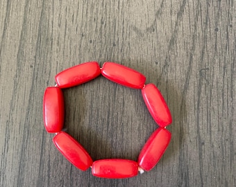 Pulsera Igbo de cuentas nigerianas hechas a mano, coral sintético, rojo