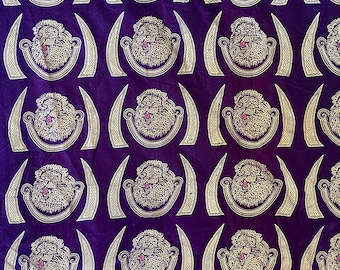 Tela africana original Igbo Isi Agu / Cabeza de León, auténtica, morada