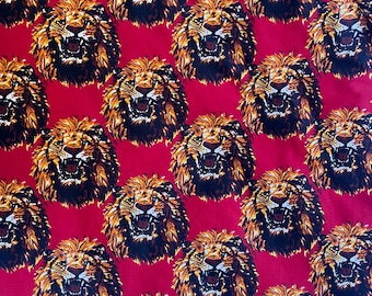 Tela africana original Igbo Isi Agu / Cabeza de león, auténtica, roja