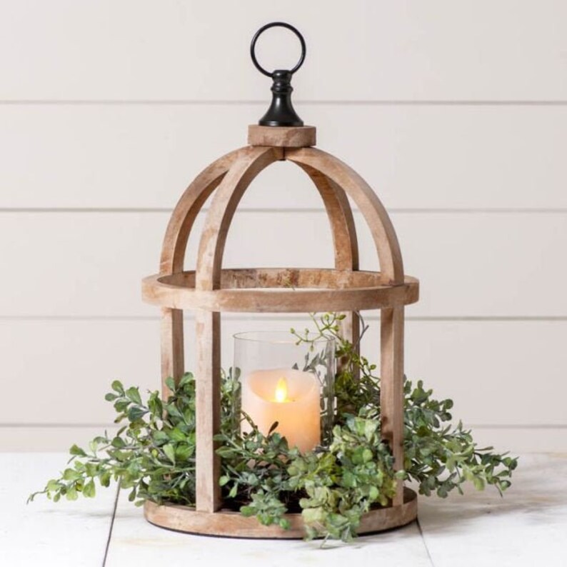Round Rustic Wood Lantern Etsy