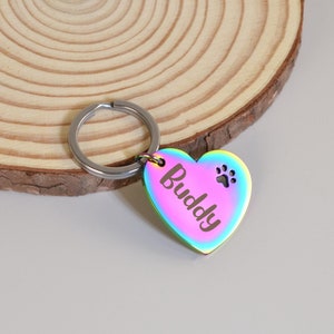 Médaille arc-en-ciel en acier inoxydable pour chien, Médaille en forme de coeur, Médaille d'identification personnalisée, Médaille d'extérieur pour chien personnalisée, Médaille gravée pour animal de compagnie, Médaille pour animal de compagnie personnalisée