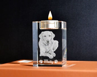 Pet Memorial Crystal Candle Holder,3D Pet Portrait Memorial Crystal,Dog Memorial Gifts for Loss of Dog,Pet Memorial Gifts for Dogs,Cat,Bunny