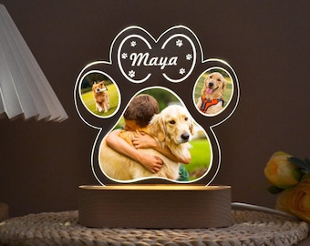 Benutzerdefinierte Hundefoto-Nachtlicht, Hundegedenkzeit-Geschenke, leuchtende Haustier-Gedenktafel, benutzerdefiniertes Fotogeschenk, personalisiertes Geschenk für Haustierverlust