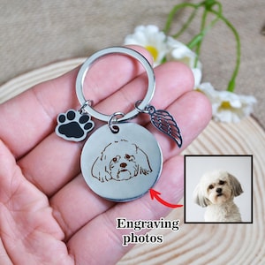Custom Pet Keychain, Pet Portrait Hand Drawn Sketch, Dog Mom Pet Loss Memorial Gift, Custom Pet Photo/name Keychain, Cat Keychain