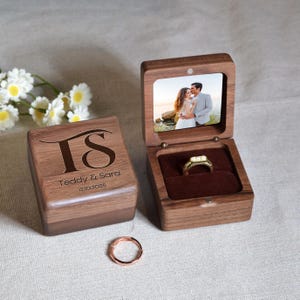 Custom Wedding Ring Box, Wood Ring Box With Photos, Engagement Ring Box, Ring Bearer Ring Box, Ring Box Holder, Proposal Ring Box