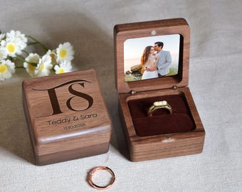 Custom Wedding Ring Box, Wood Ring Box With Photos, Engagement Ring Box, Ring Bearer Ring Box, Ring Box Holder, Proposal Ring Box