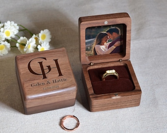 Custom Wedding Ring Box, Wood Ring Box With Photos, Engagement Ring Box, Ring Bearer Ring Box, Ring Box Holder, Proposal Ring Box