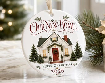 First Christmas New Home Holiday Ceramic Ornament, Personalized Round Keepsake, Seasonal Home Gift Decor