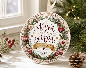 Personalized Grandparents Christmas Ornament, Nana and Papa Ceramic Ornament, Custom Grandma Grandpa Gift, Grandkids Family Keepsake