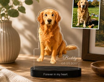 Custom Pet Memorial Acrylic Plaque, Personalized Dog Cat Keepsake, Cartoon Pet Portrait Gift, Multi Pet Memorial Gift,Pet Loss Sympathy Gift