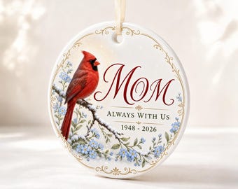 Loved One Memorial Cardinal Christmas Ceramic Ornament, Personalized Round Keepsake, Romance Gift Decor Idea