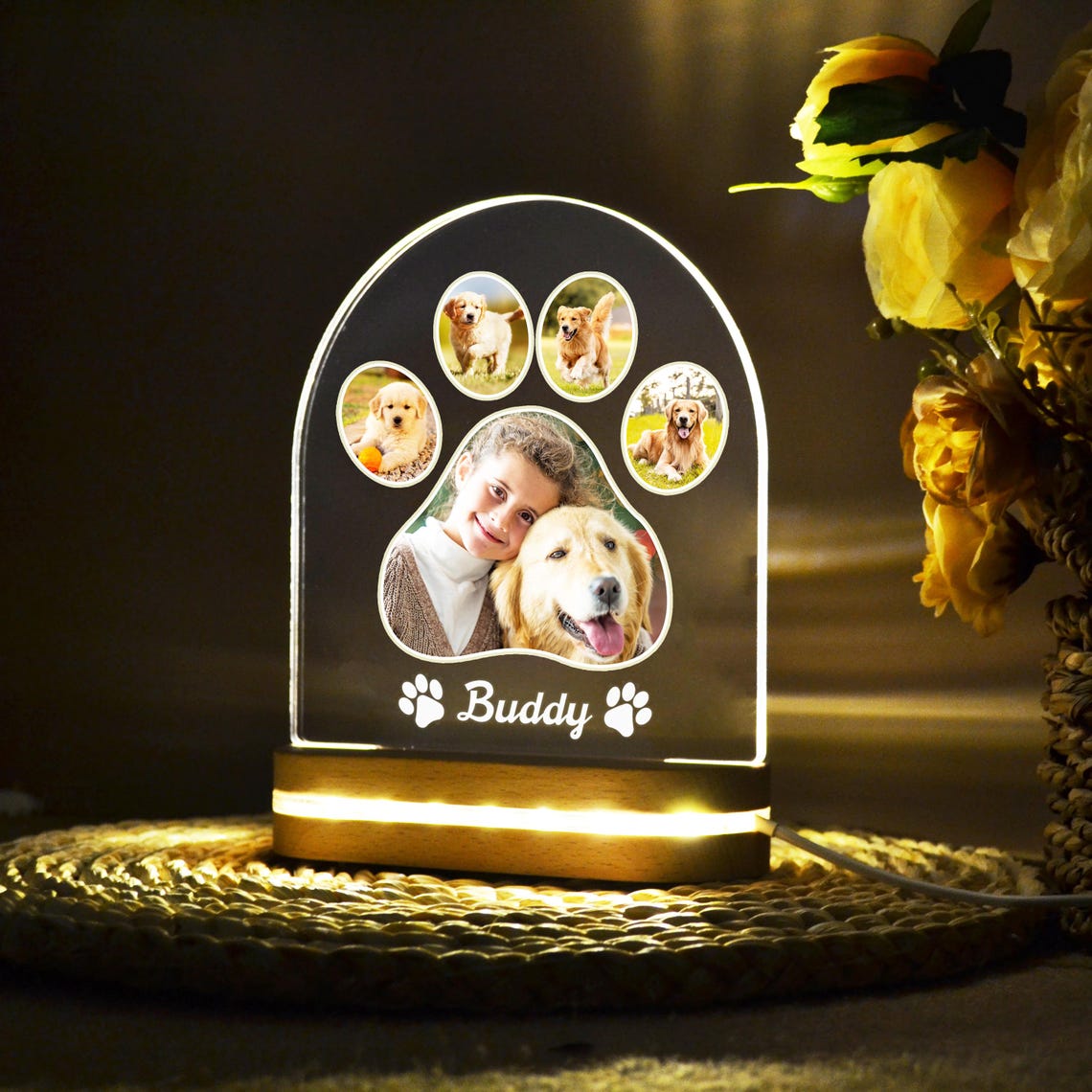 Custom Dog Photo Night Light, Dog Memorial Gifts, Light up Pet Memorial ...