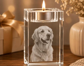 Custom Photo Crystal Candle Holder, Personalized Pet Memorial Gift, Dog Memorial Candle Holder, Pet Loss Sympathy Gift