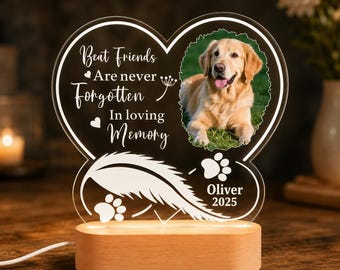 Personalized Pet Memorial Lamp, Custom Dog Photo Night Light, Pet Loss Gift, Acrylic LED Lamp, Dog Memorial Gift, Pet Remembrance Decor