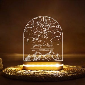 Carte des étoiles personnalisée par date, veilleuse de carte des étoiles, carte de la constellation personnalisée, ciel nocturne par date, cadeau de fiançailles pour elle et lui