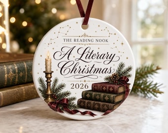 Personalized Book Lover Christmas Ornament, Reading Nook Ceramic Ornament, Literary Christmas Gift, Custom Reader Keepsake