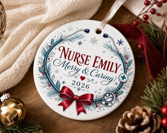 Personalized Nurse Christmas Ornament, Custom Nurse Name Ceramic Ornament, Nurse Appreciation Gift, RN Holiday Keepsake