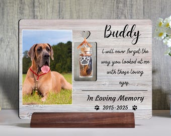 Pet Memorial Frame with Glass Fur Keepsake Vial, Dog or Cat Loss Sympathy Keepsake, Personalized Tribute Sign, Pet Memorial Plaque