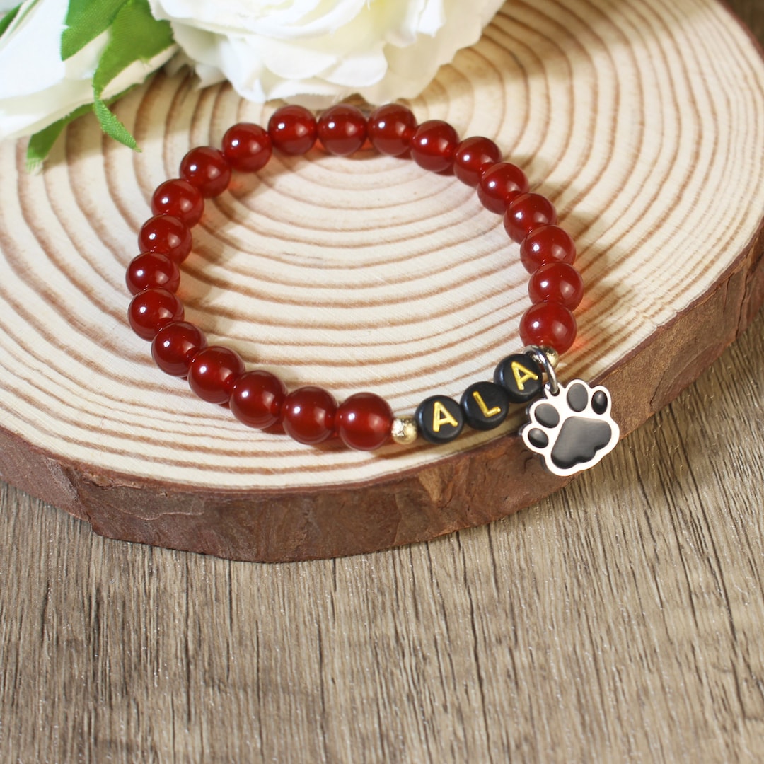 Pet Memorial Name Bracelet Dog /cat Name Stone Bracelet Etsy