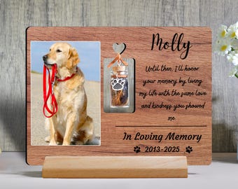 Pet Memorial Frame with Glass Fur Keepsake Vial, Dog or Cat Loss Sympathy Keepsake, Personalized Tribute Sign, Pet Memorial Plaque