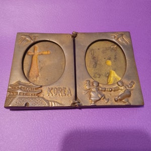 1952 Korean Brass picture frame double bi-fold  rare