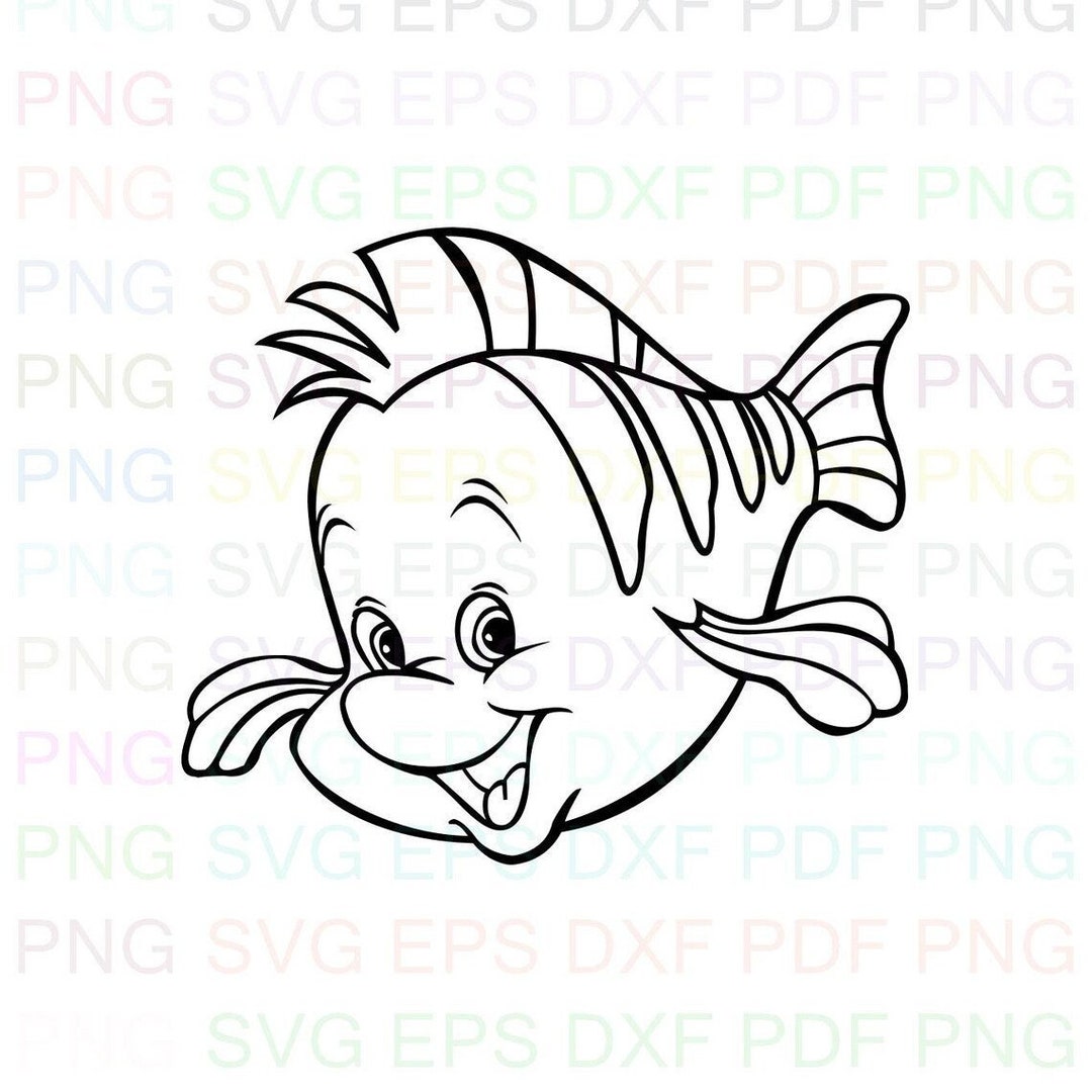 Flounder_little_mermaid Outline Svg Dxf Eps Pdf Png Cricut Etsy