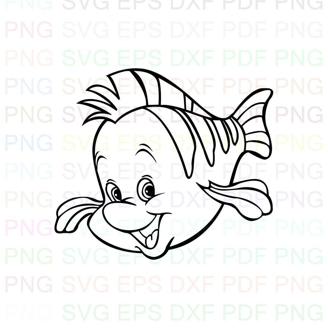 Flounder_little_mermaid Outline Svg Dxf Eps Pdf Png Cricut Etsy
