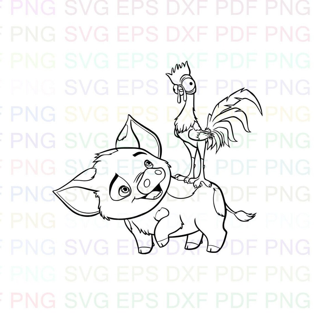 Heihei_and_pua_moana Outline Svg Dxf Eps Pdf Png, Cricut, Cutting File, Vector, Clipart Instant ...