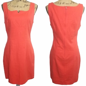 Vintage 90s Red Orange Sleeveless Linen Mini Dress